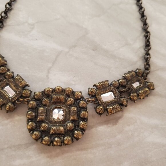 ✨ J.Crew Rhinestones Crystals Pave Cluster Antique Necklace ✨ - Picture 14 of 16